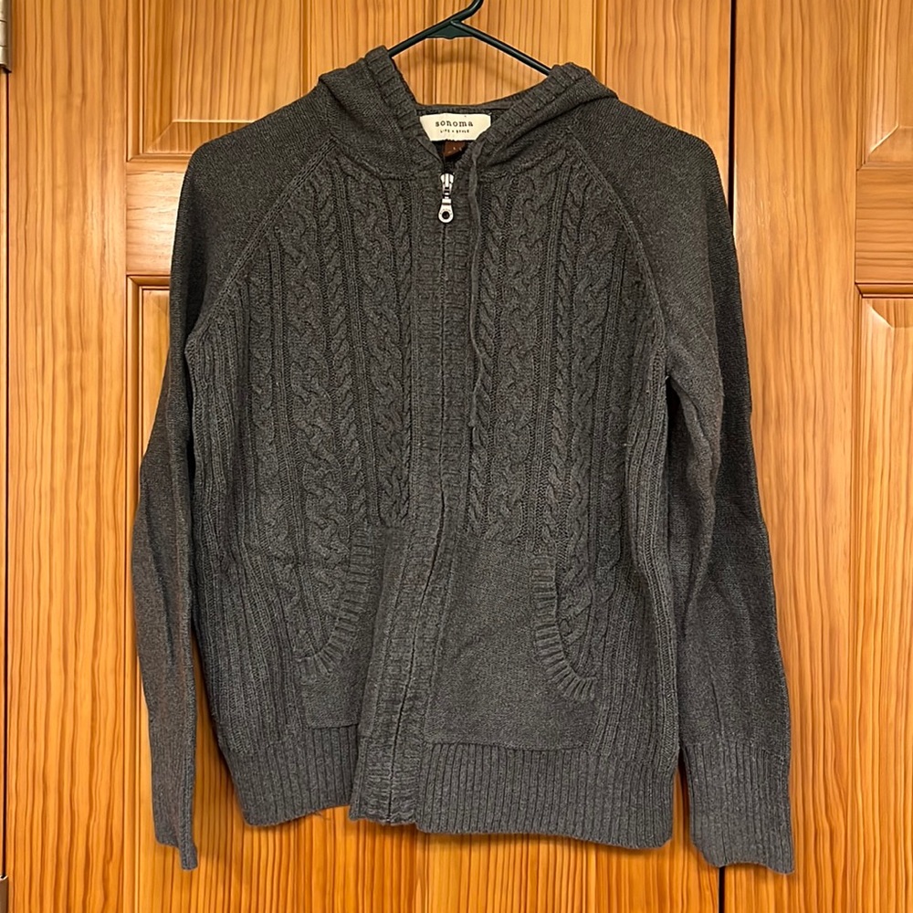 Gray hooded zipper sweater